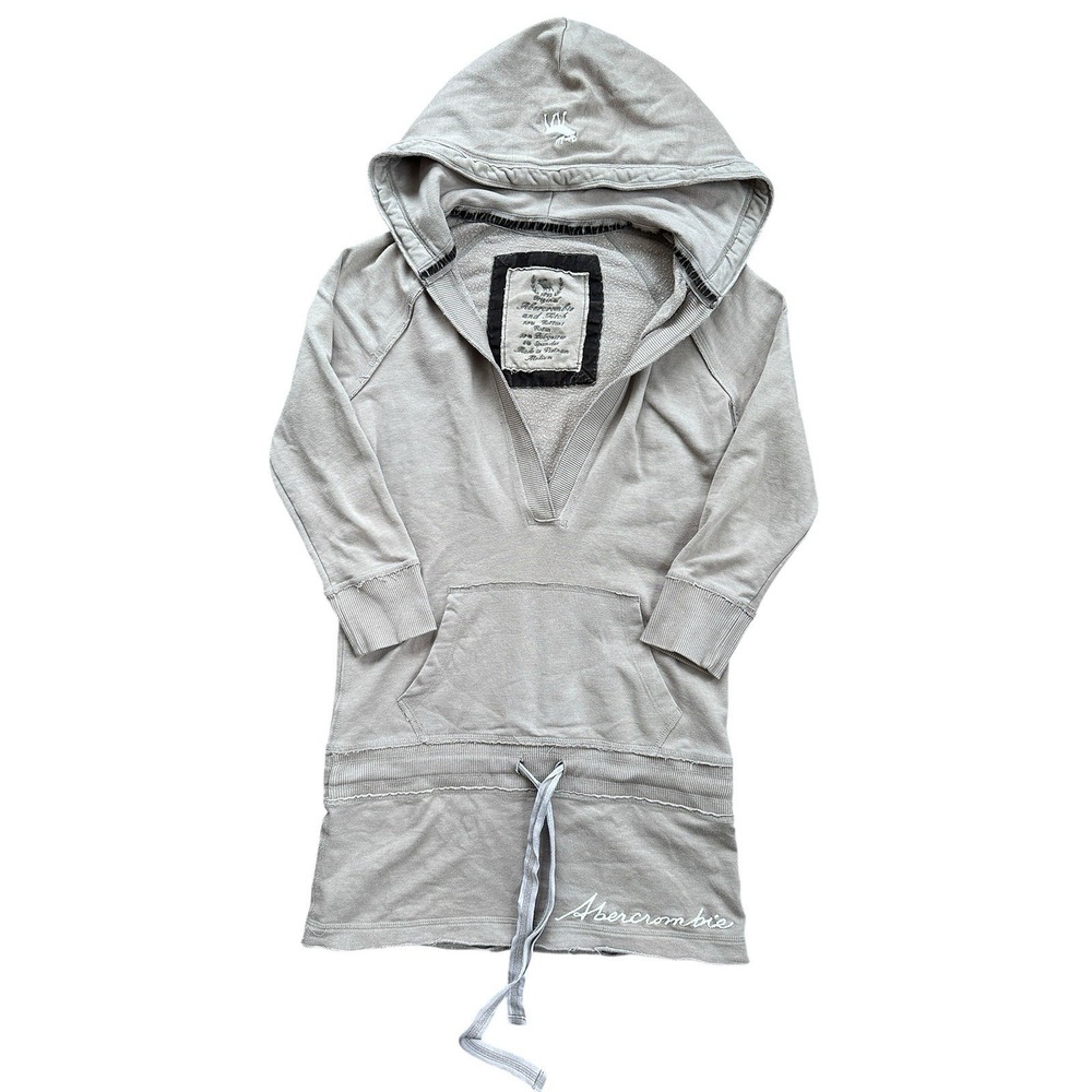 Vintage Abercrombie and Fitch women pull over long Tunic hoodie‎ Tan Women's Med